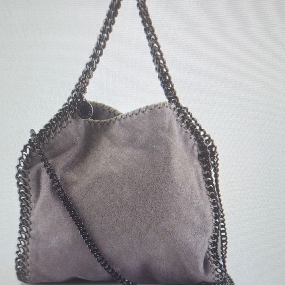 Stella Chain-Trimmed Gray Suede Bag